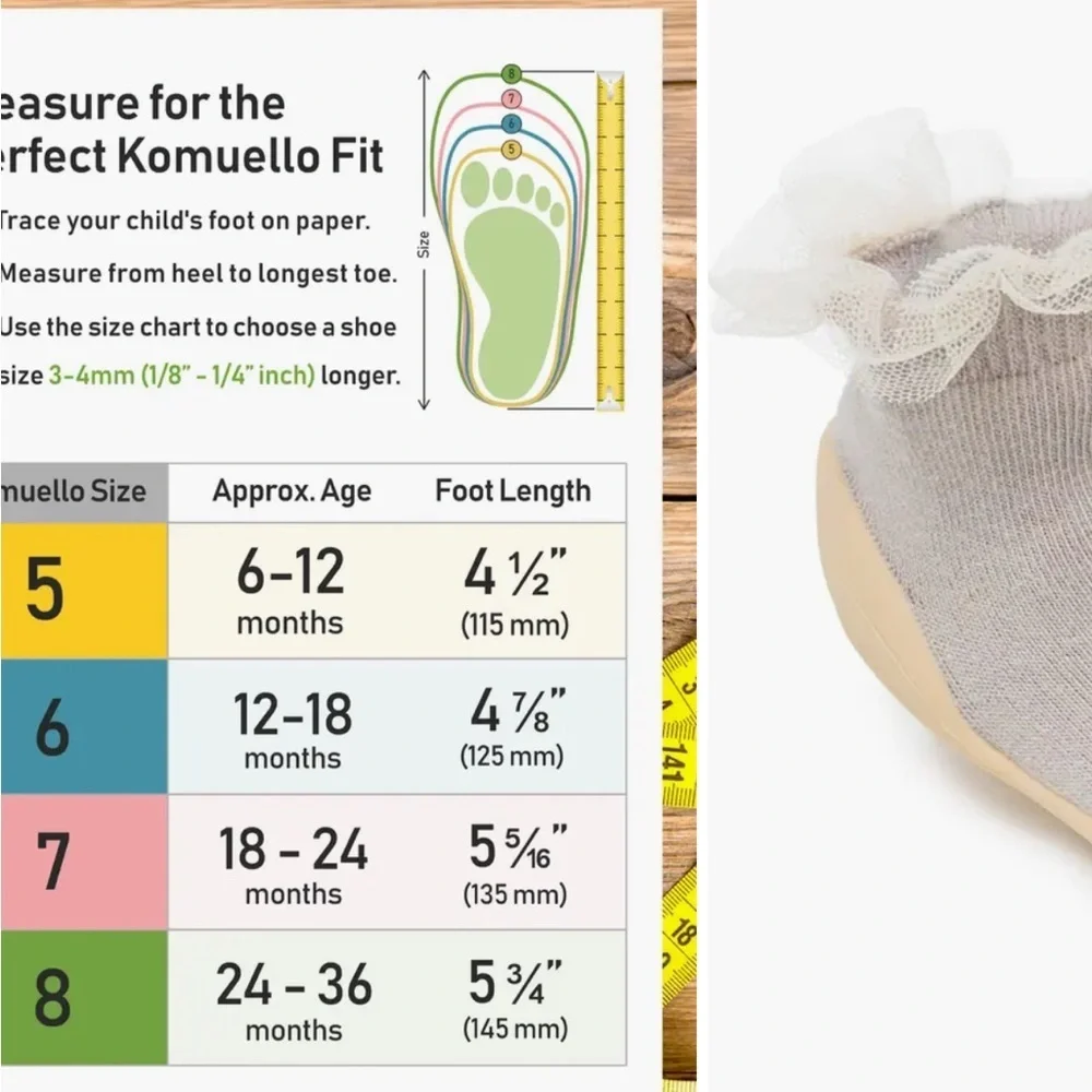 Komuello Adorable Cream Ruffle Baby Socks Size 5